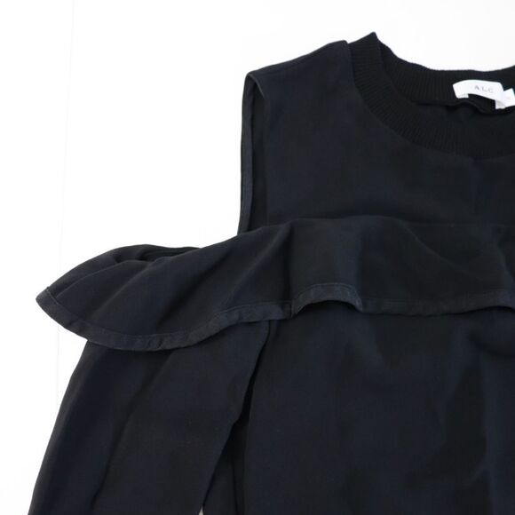 A.L.C Lindsey Black Cold Shoulder Ruffle Top Black Size 0 - Picture 3 of 11